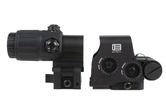 The EOTech EXPS holographic weapon sight with G33 magnifier lets you switch between 1x and 3x magnification